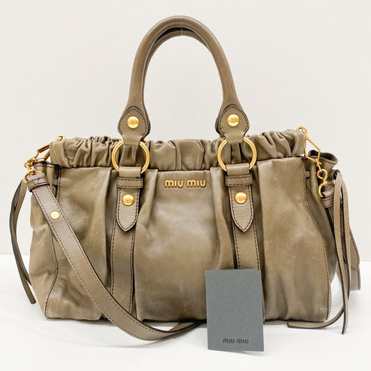 Vitello Grey Calfskin Leather Two Way Bag