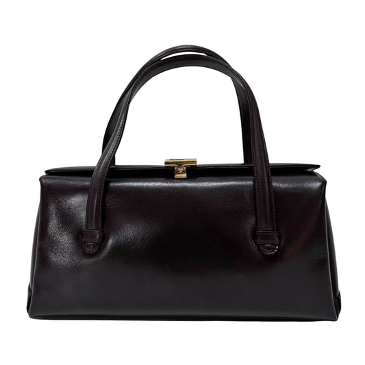 G Buckle Top Brown Leather Handbag