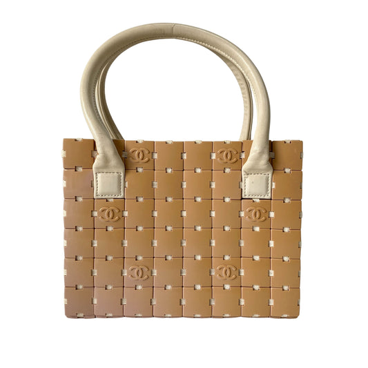 Puzzle Pink/Beige Leather Hand Bag