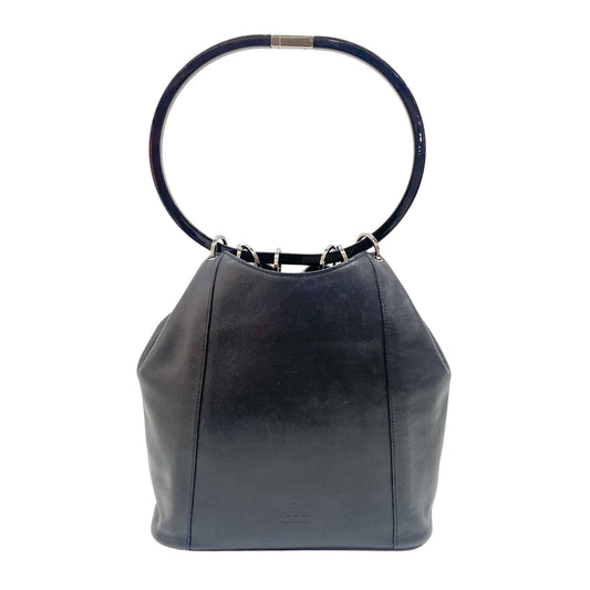 Black Leather with Acrylic Handle Tote Bag