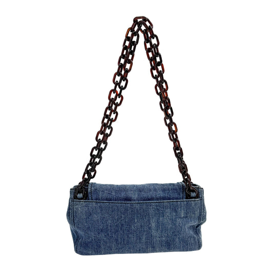 Crocodile Embossed Blue Denim Chain Shoulder Bag