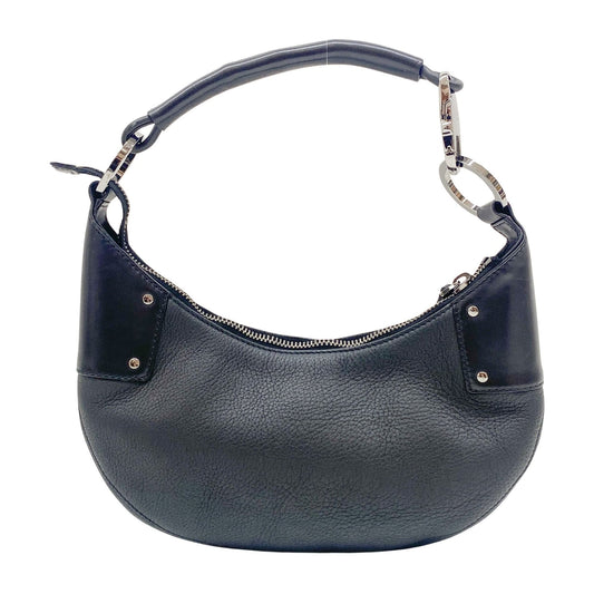 Horsebit Black Leather Shoulder Bag