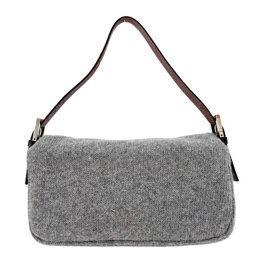 Baguette Grey Floral Embossed Wool Shoulder Bag