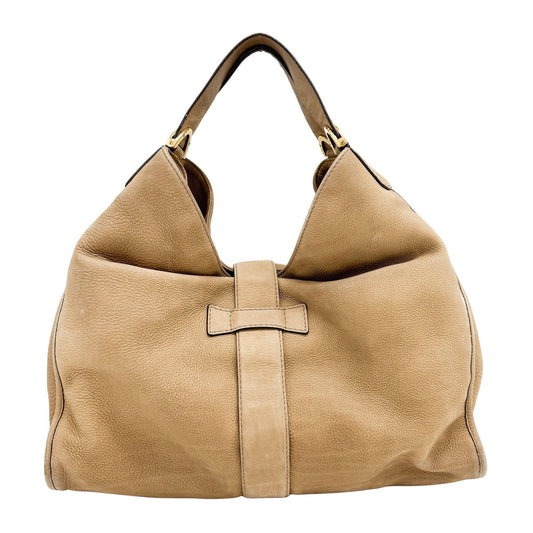 Stirrup Beige Leather Shoulder Bag