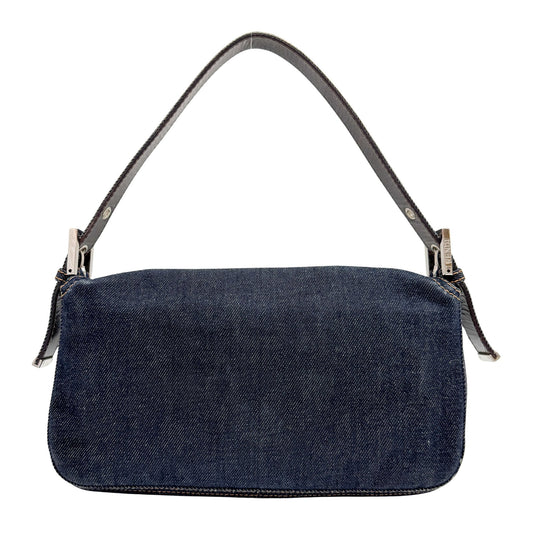 Baguette Grey Denim Shoulder Bag