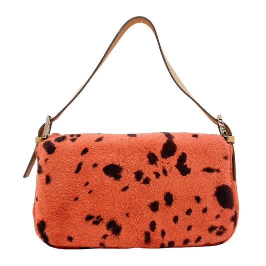 Baguette Orange Dalmatian Pattern Fur Shoulder Bag