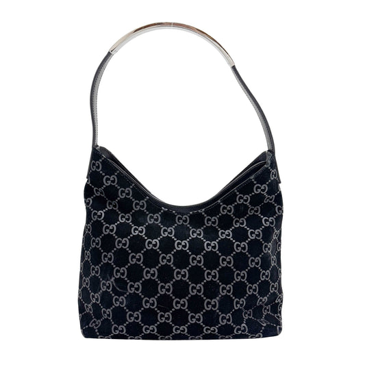 GG Black Canvas Suede Shoulder Bag