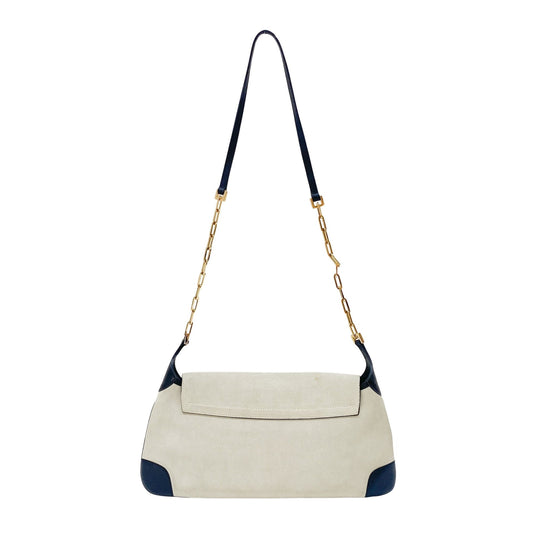 Gold Tiger Head Sand Beige Suede Shoulder Bag