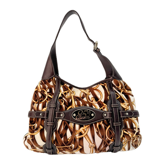 Horsebit Brown Wool Shoulder Bag