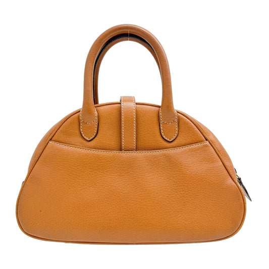 Double Saddle Camel Brown Leather Bowler Handbag