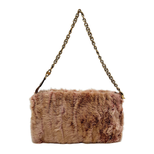 Limited Edition Caresse Brown/Pink Mink Fur Shoulder Bag