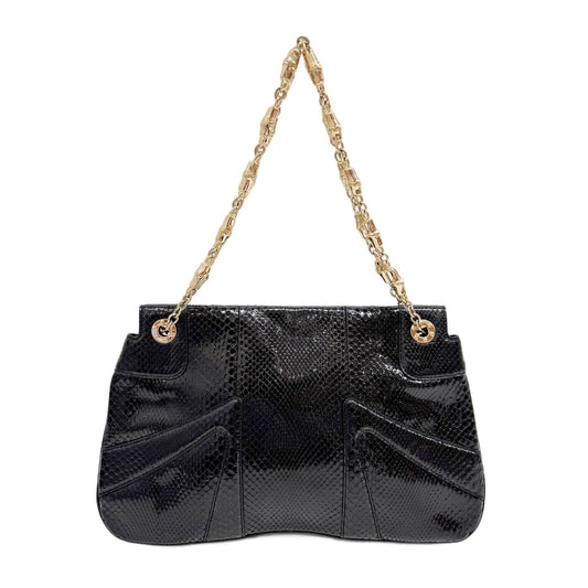 Rhinestone Dragon Black Python Embossed Leather Shoulder Bag