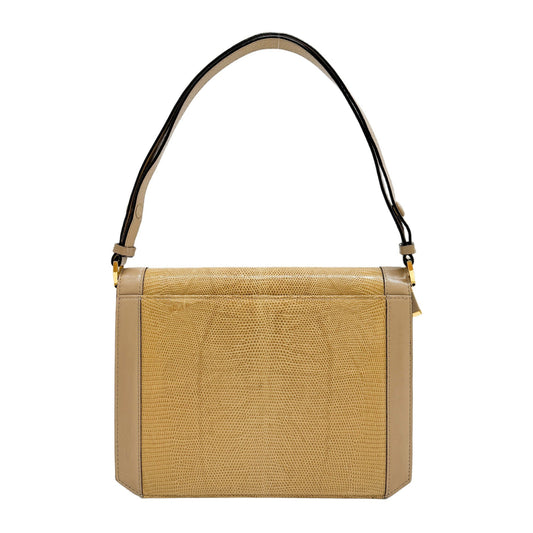 Cassandra Beige Lizzard Embossed Leather Shoulder Bag