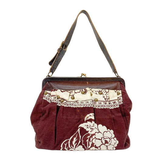 Archive Floral Pattern Brown Cotton Shoulder Bag