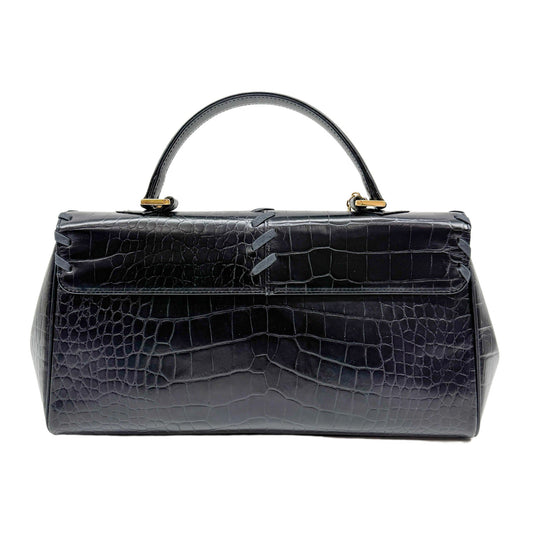 Black Croc Embossed Leather Hand Bag