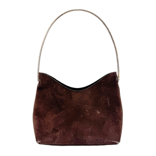 Metal Handle Brown Suede Shoulder Bag