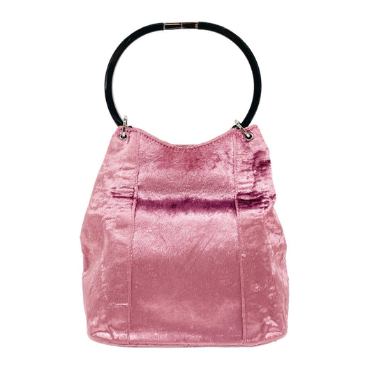 Pink Velvet Ring Handle Bucket Handbag