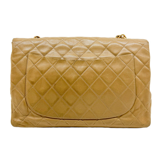 Large Timeless Classic Single Flap Matelassé Brown Lambskin Leather Shoulder Bag