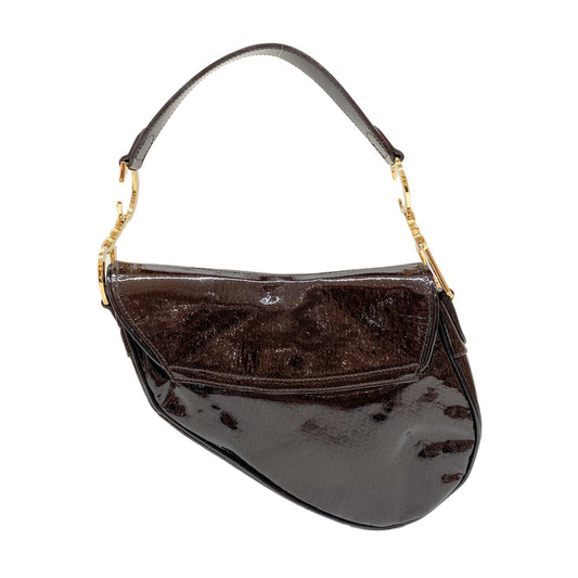 Saddle Brown Logo Print Leather Shoulder Bag