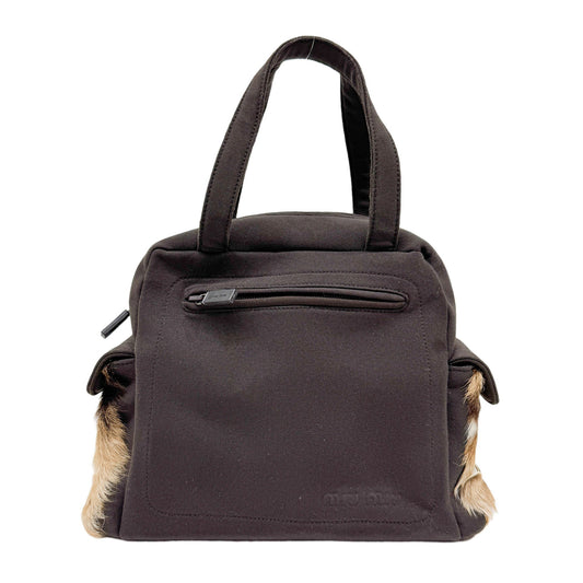 Pony Hair Side Pockets Black Neoprene Hand Bag