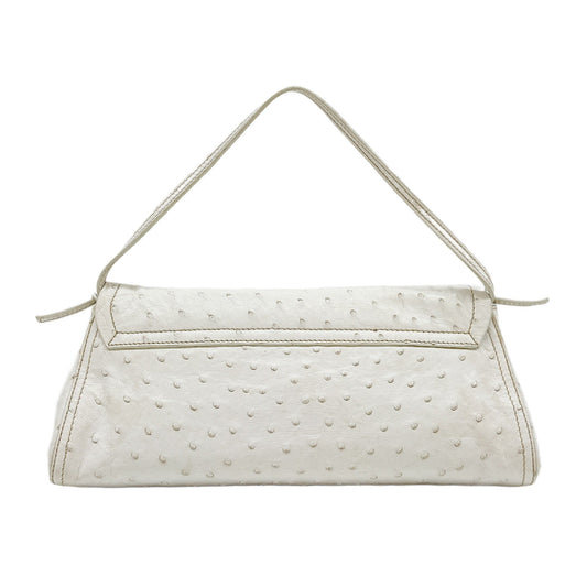 White Ostrich Leather Shoulder Bag
