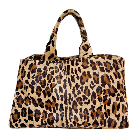 Canapa Brown Leopard Print Pony Hair Hand Bag