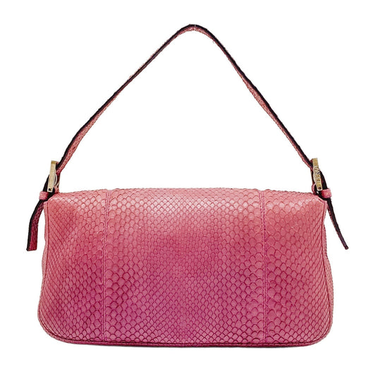 Baguette Pink Python Embossed Leather Shoulder Bag