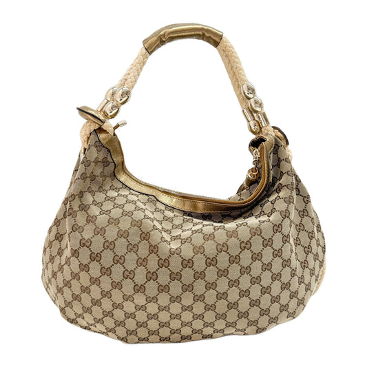 GG Fringe Brown Canvas Shoulder Bag