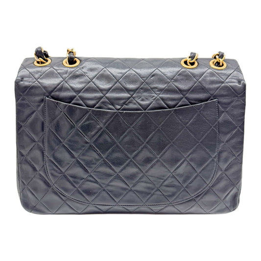 Maxi Classic Flap Black Leather Shoulder Bag