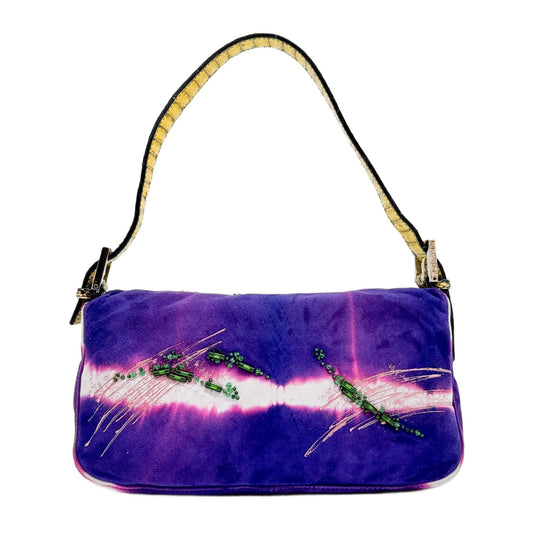 Baguette Embroidery Purple Suede Shoulder Bag