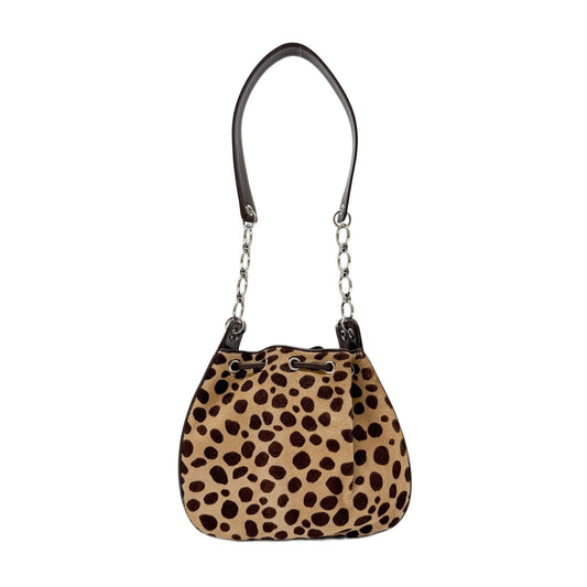 Brown Cheetah Print Pony Hair Bucket Bag