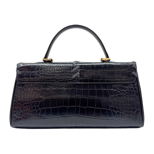 Cassandra Black Crocodile Embossed Leather Hand Bag