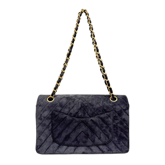 Classic Double Flap Chevron Grey Suede Shoulder Bag