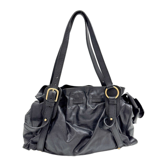 Vitello Lux Bow Bag Black Leather Shoulder Bag