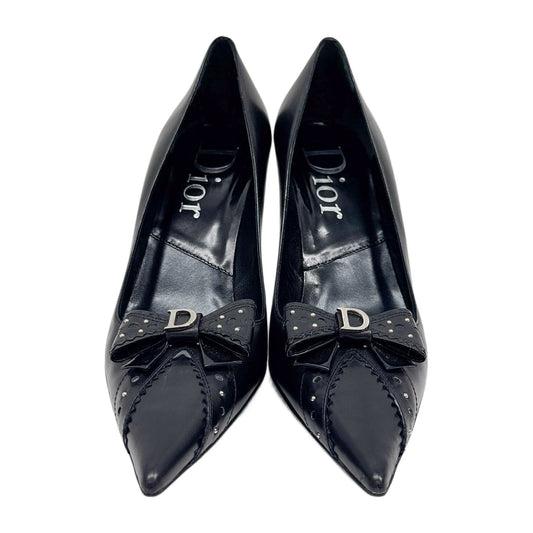 Size 38 1/2 EU Bow Black Leather Heels