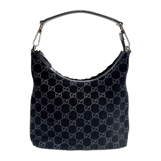 Black GG Canvas Suede Hobo Bag