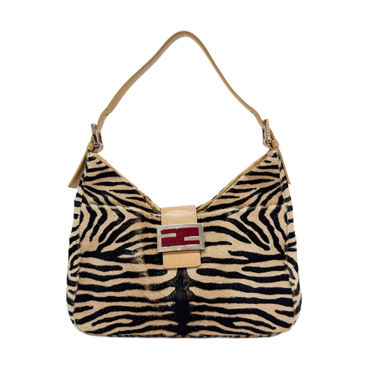 Brown Zebra Print Pony Hair Shoulder Bag