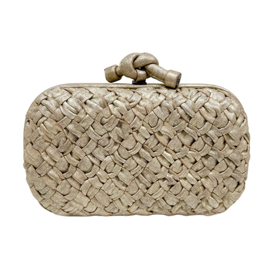 Knot Intrecciato Beige Leather Clutch Bag