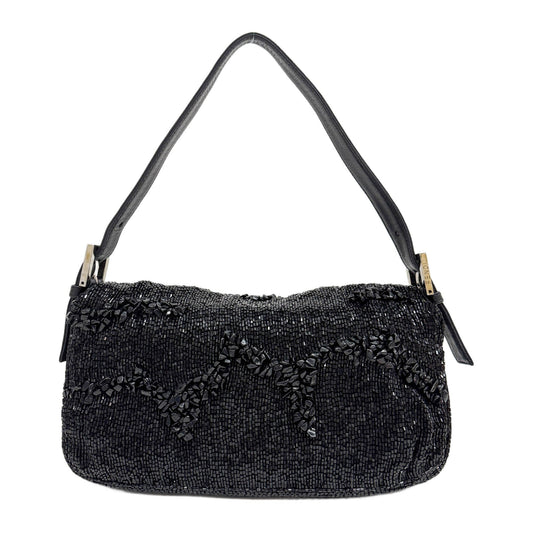 Baguette Black Beaded Shoulder Bag