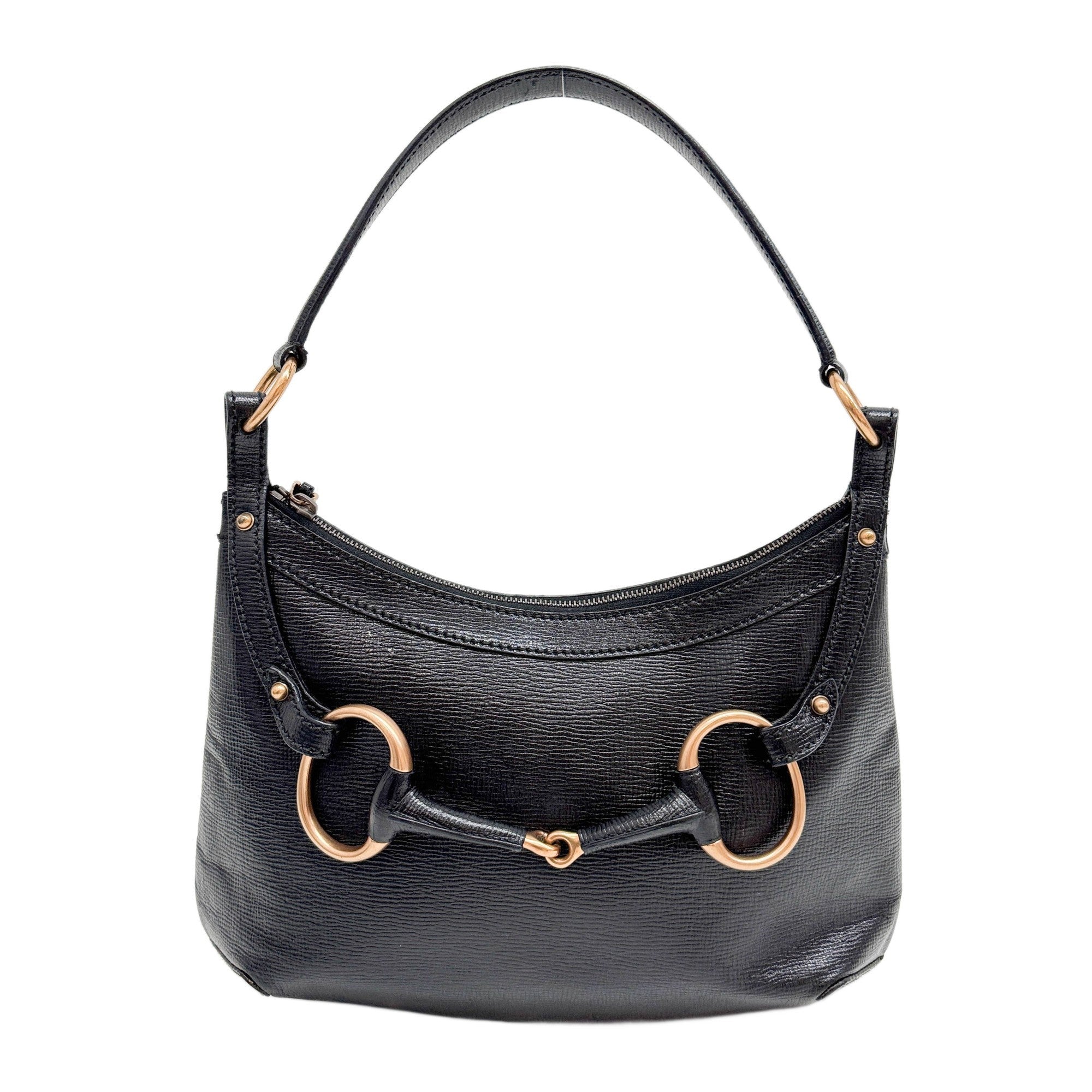 Horsebit Black Leather Shoulder Bag