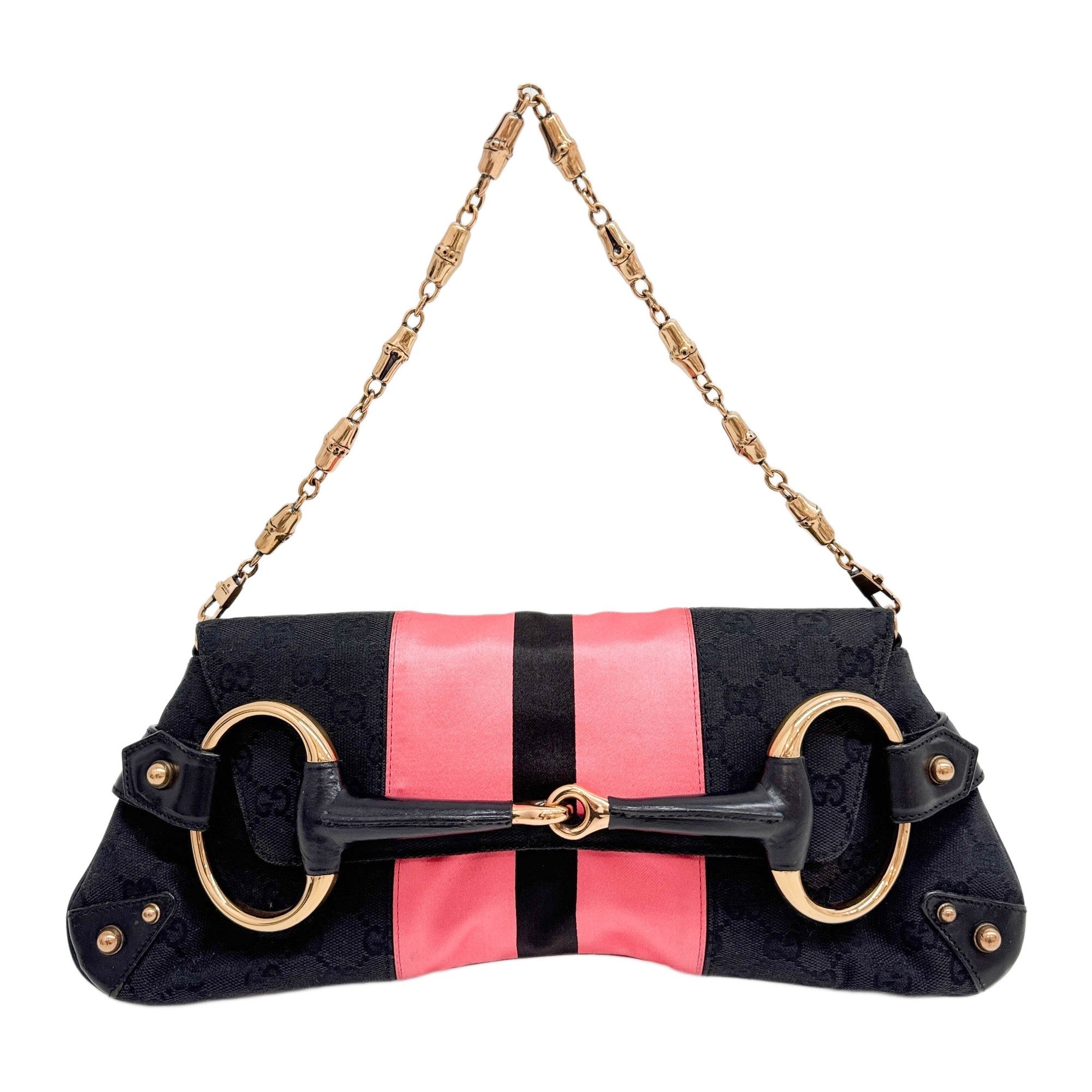 Horsebit Black GG Canvas Large Chain Shoulder Bag