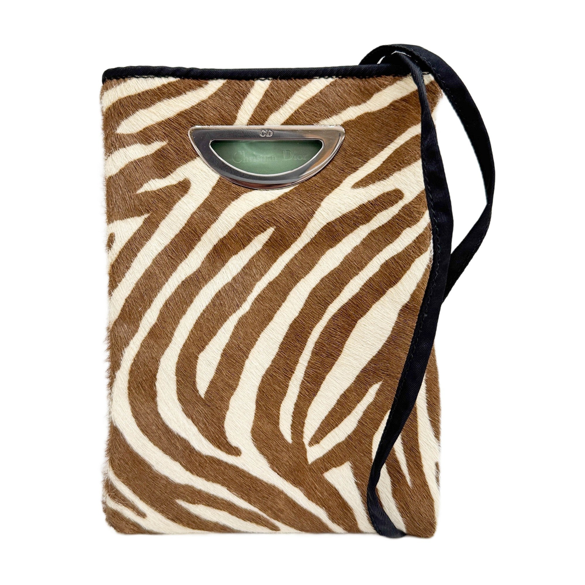 Brown Zebra Print Pony Hair Pouch Bag