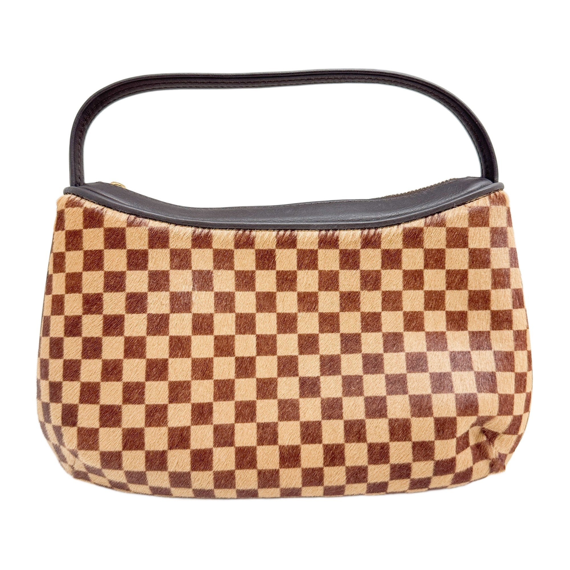 Tiger Sauvage Brown Damier Pony Hair Shoulder Bag