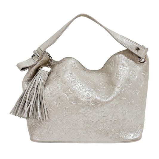 Shimmer Halo Silver Monogram Embossed Leather Hand Bag