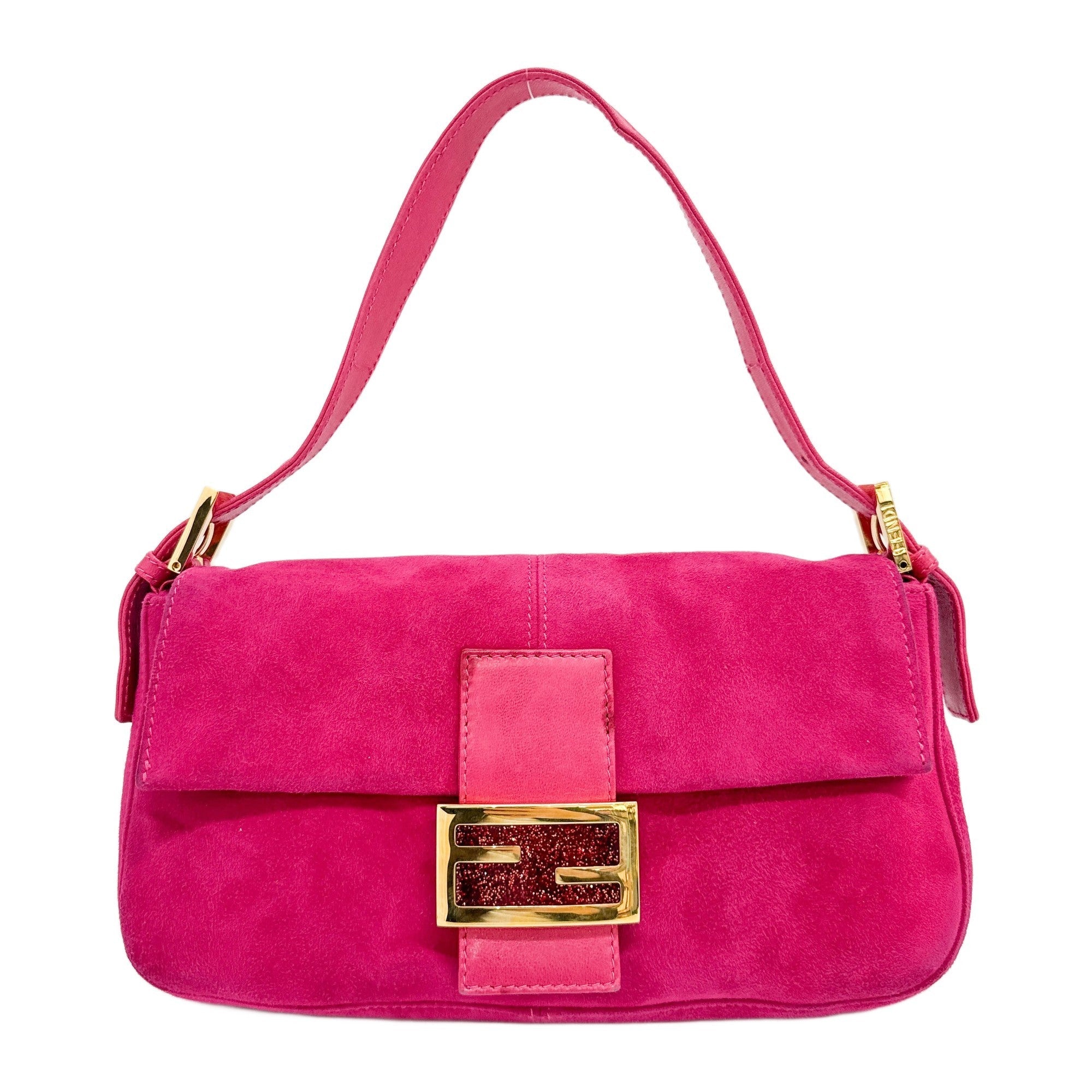 Baguette Hot Pink Suede Shoulder Bag