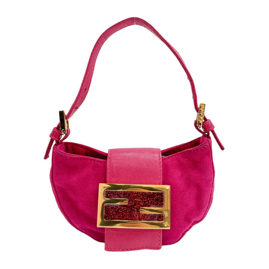 Mini Croissant Hot Pink Suede Hand Bag