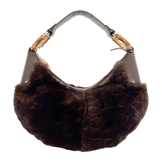 Bamboo Ring Brown Fur Shoulder Bag