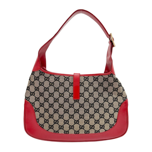 Jackie Red Leather Trim Brown GG Canvas Shoulder Bag