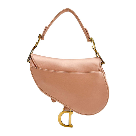 Mini Saddle Crystal Embellished Rose Gold Satin Shoulder Bag