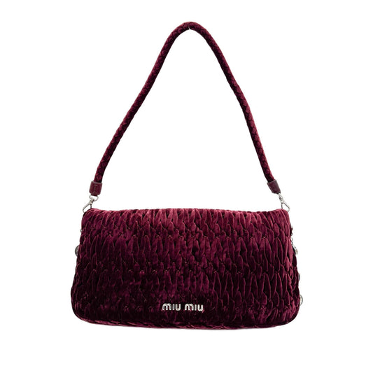 Crystal Chain Wine Red Matelasse Velvet Shoulder Bag